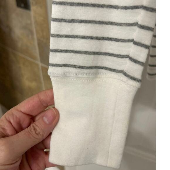 BCBG Paris Cotton Modal White Gray Striped Henley Long Sleeve Top Large Y2K - Picture 6 of 11